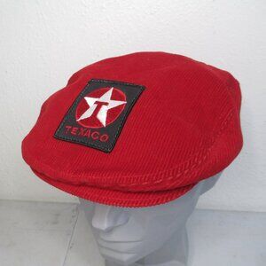 Texaco Vintage Red Corduroy Flat Cap 1980s Hat Newsies Ivy Paddy Driver Golf